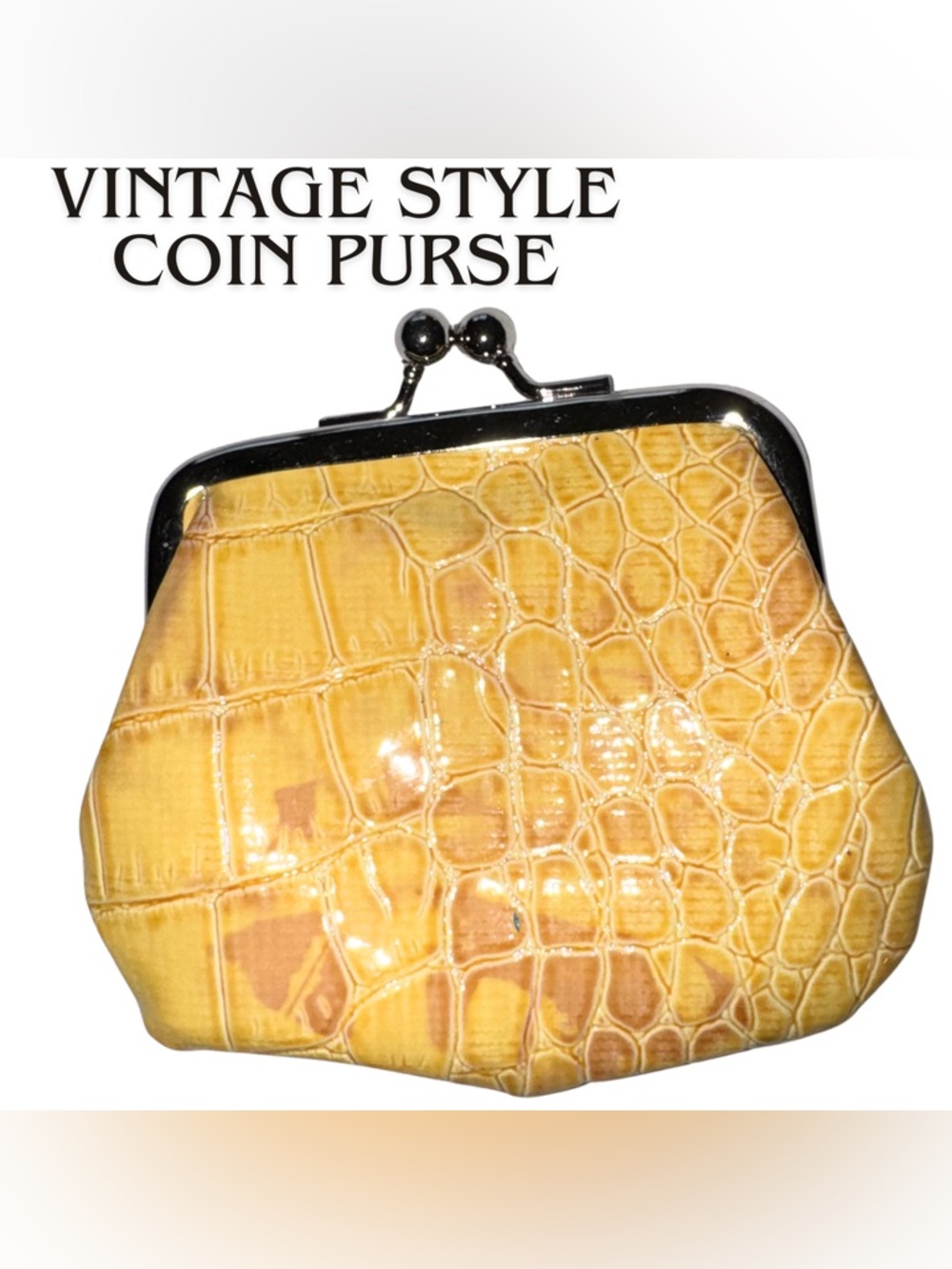 Source Unknown Yellow Croc-Embossed Mini Coin‎ Purse